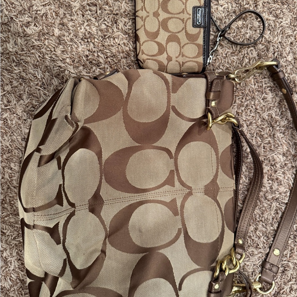 Coach Tan and Brown Signature Shoulder Bag w/ wallet (not matching)